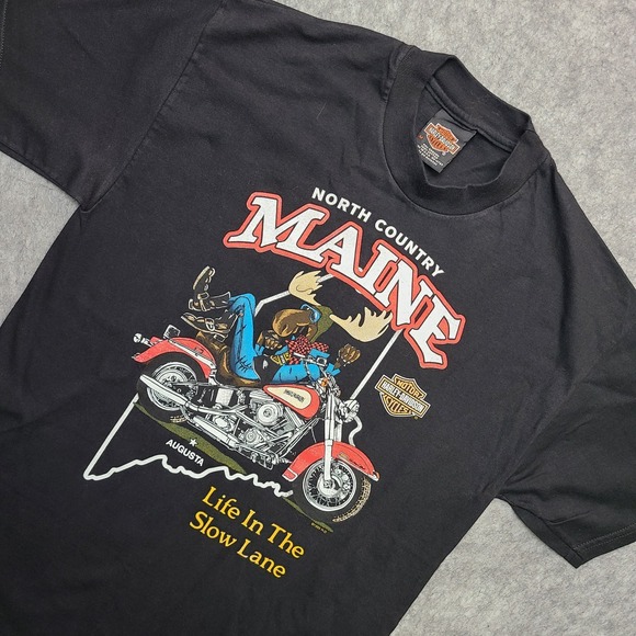 Vintage Harley Davidson T-Shirt Black MED Maine Moose Life Life In The Slow Lane - Picture 1 of 10